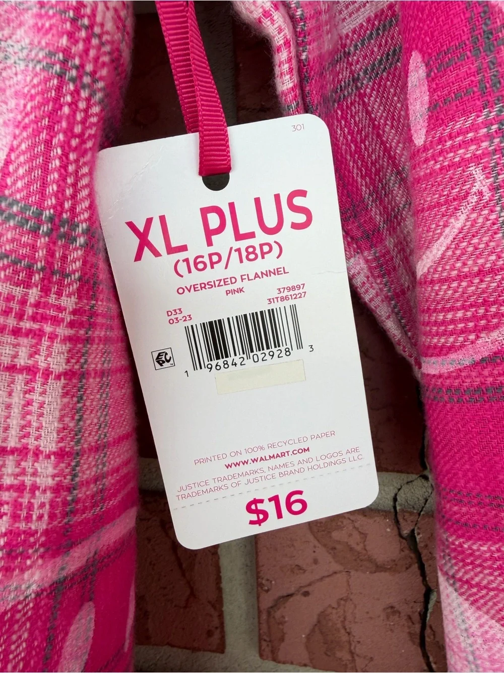 Justice Pink Plaid Flannel Shirt with White Smile Prints